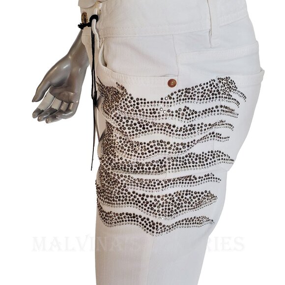 JUST CAVALLI BY ROBERTO CAVALLI JEANS WHITE w CRYSTALS SKINNY PANTS sz 29 US 6 - Picture 5 of 14